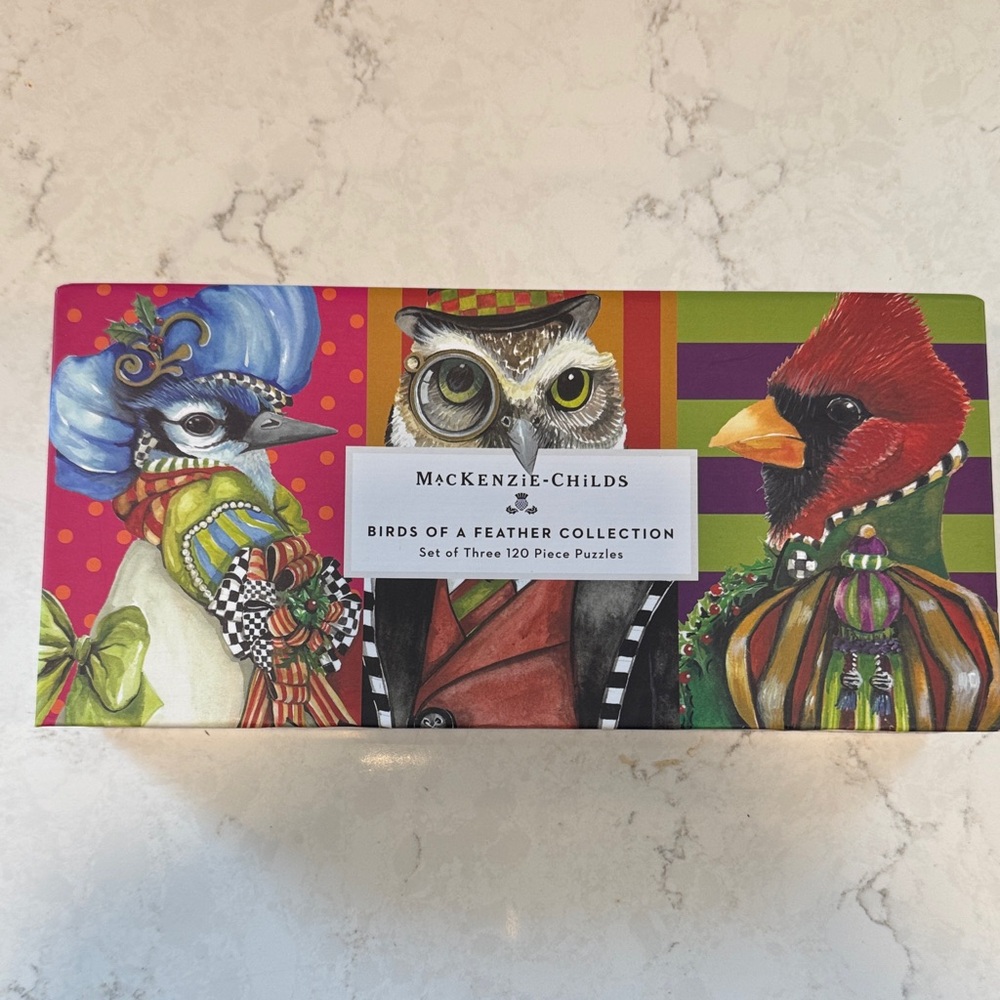 MacKenzie-Childs Birds of a Feather Puzzle Set - Red, Green, Blue